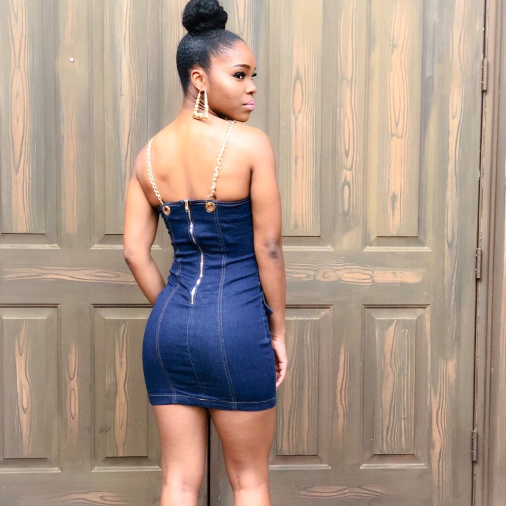 Denim Gold Chain Bodycon Dress - Picture 5 of 5